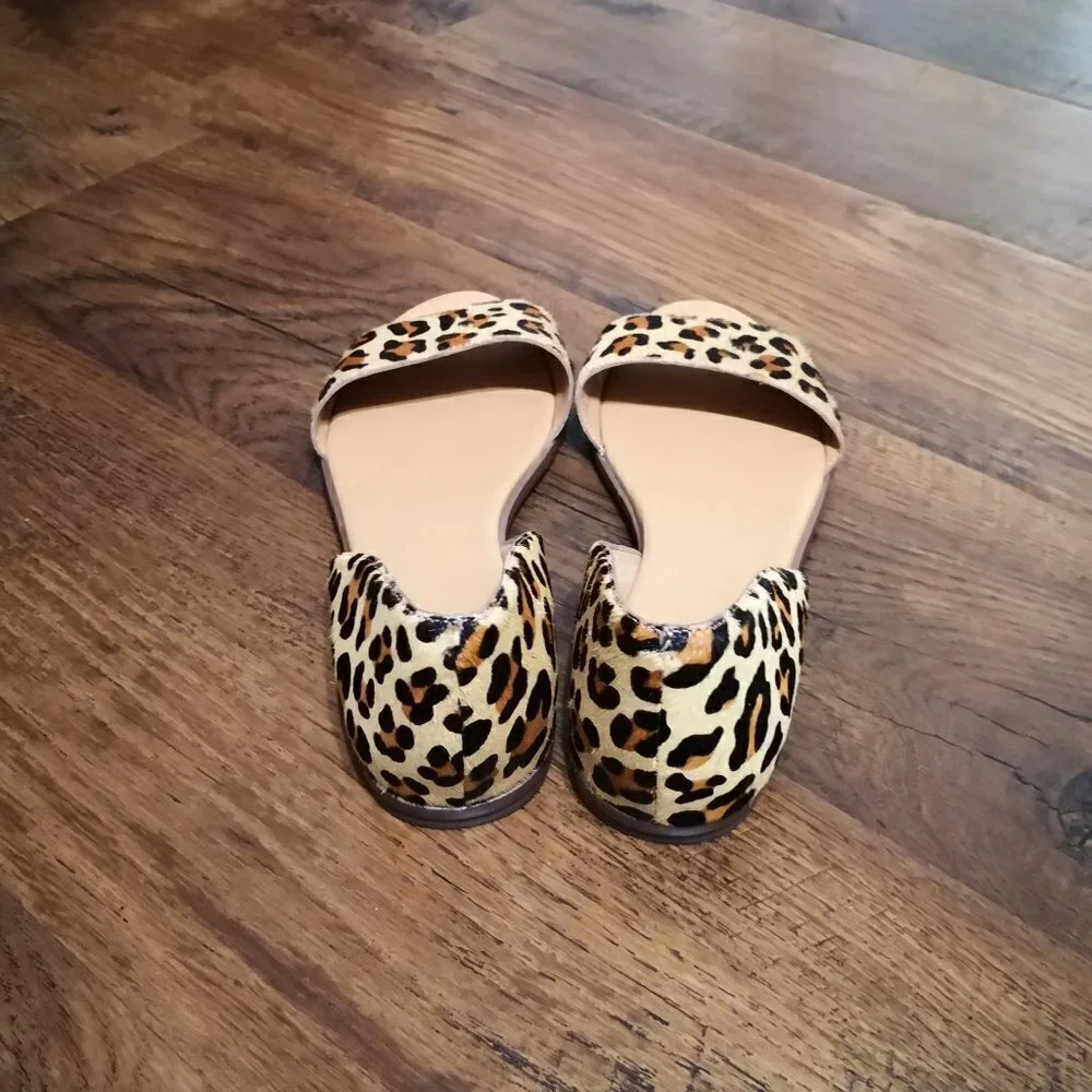 J. Crew Morgan Leopard Calf Hair Peep-toe Flats Size 6